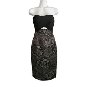 Black Halo Eve Mini Dress Peekaboo Cutout Black Strapless Pencil Skirt size 0